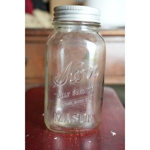 Vintage Kerr Self-Sealing Trademark Mason Quart Jar with Glass Lid & Metal Ring